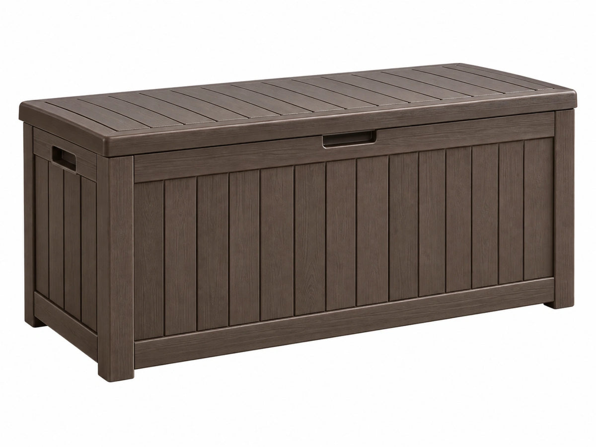 Aufbewahrungsbox 120 x 60 x 60 cm Kunststoff Braun - wetterbeständige Gartenbox in Holzoptik
