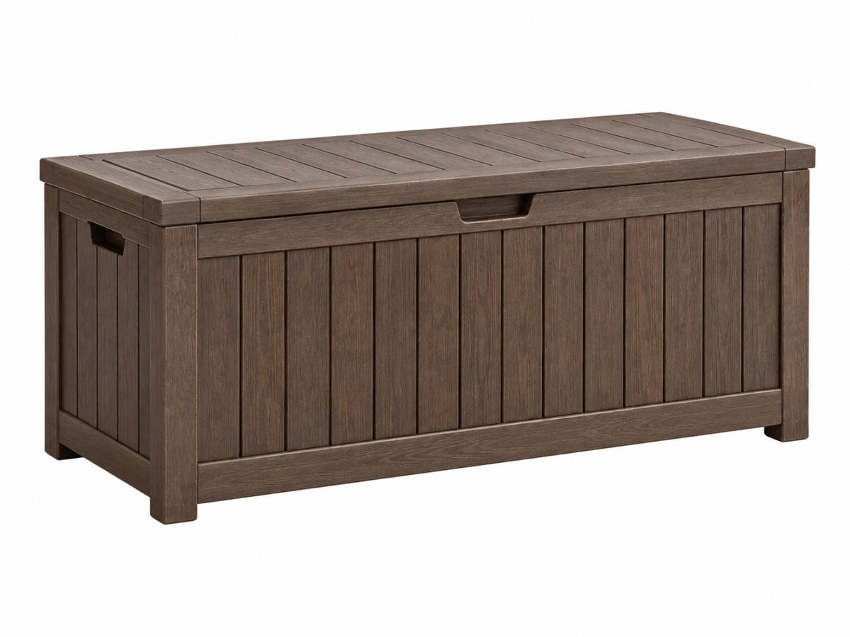 Aufbewahrungstruhe 120 x 60 x 65 cm Holz Dunkelbraun Garten rustikaler Stauraum mit Klappdeckel