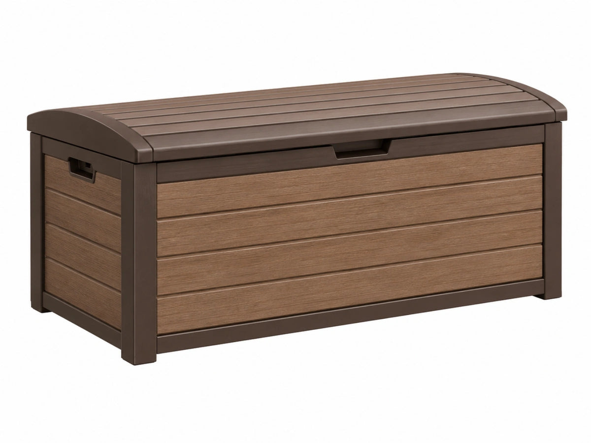 Aufbewahrungsbox 130 x 70 x 65 cm Kunststoff Braun - Gartenbox mit Deckel in Holzoptik