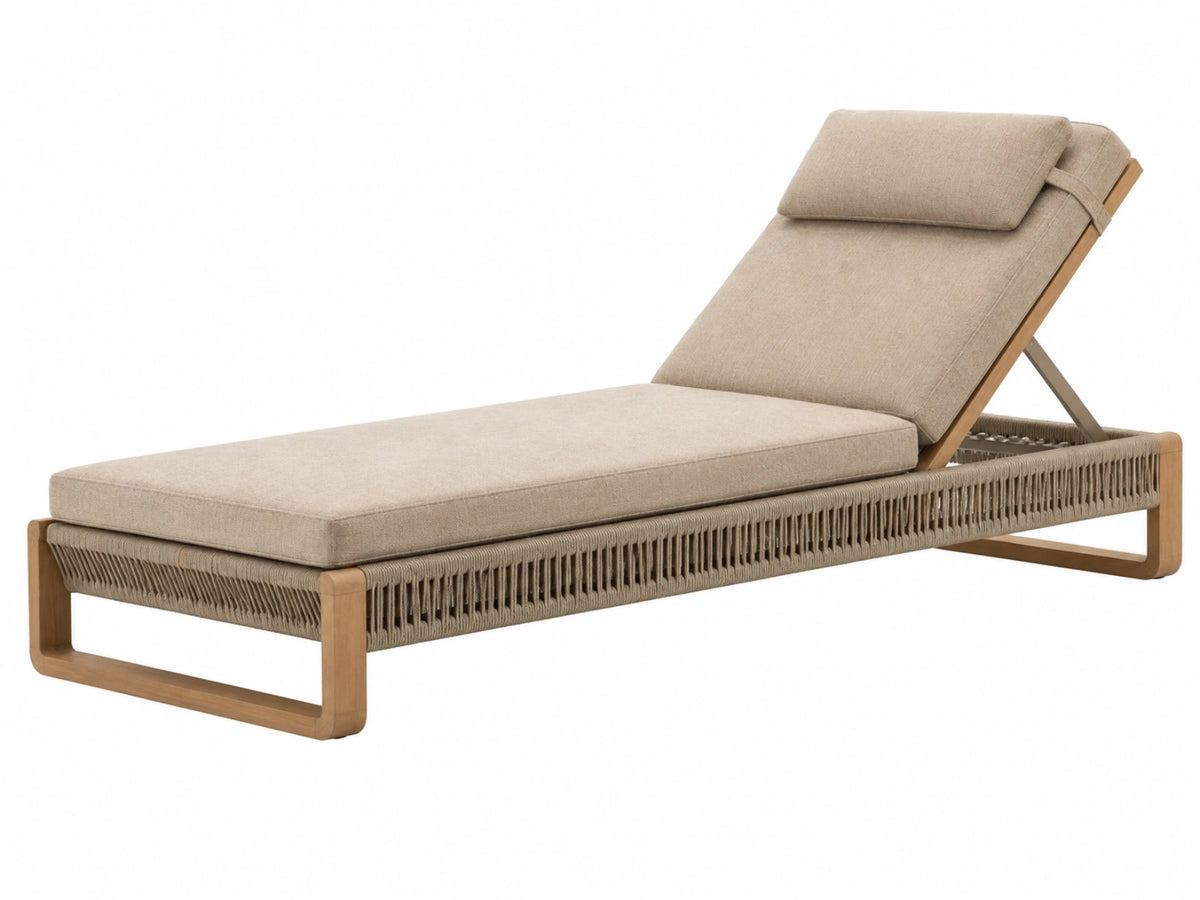 Gartenliege 200 x 75 x 85 cm aus Holz und Seilgeflecht Beige verstellbar