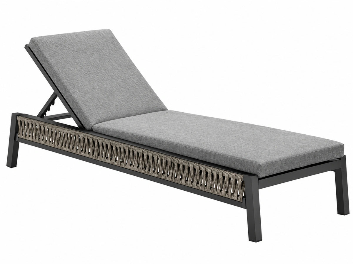 Gartenliege 200 x 70 x 35 cm mit Metallgestell grauem Stoffbezug und verstellbarer Rückenlehne