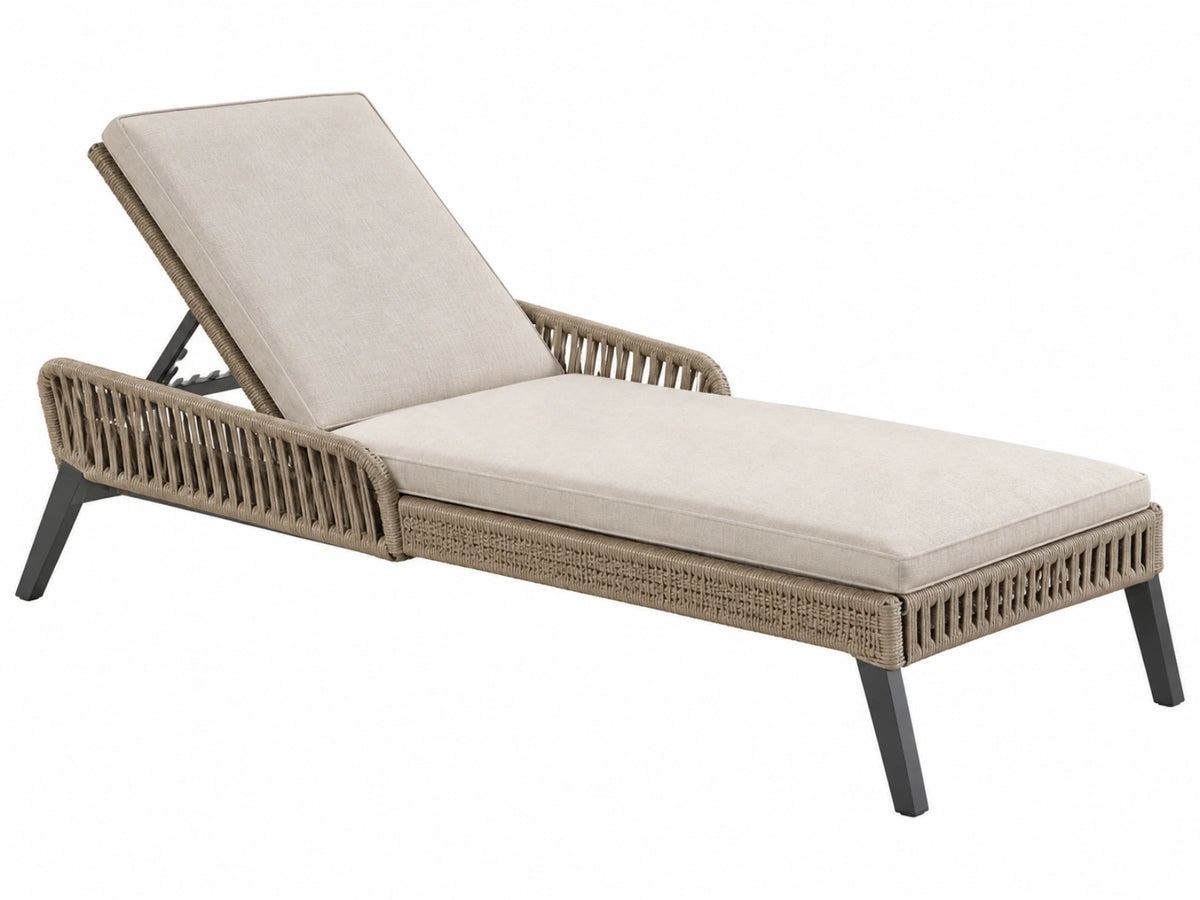 Sonnenliege 200 x 75 x 90 cm mit Kunstfasergeflecht in Beige - verstellbare Rückenlehne für Garten und Terrasse