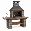 Outdoorküche 180 x 70 x 230 cm Stein Holz Schwarz mit Grill und Spüle rustikal