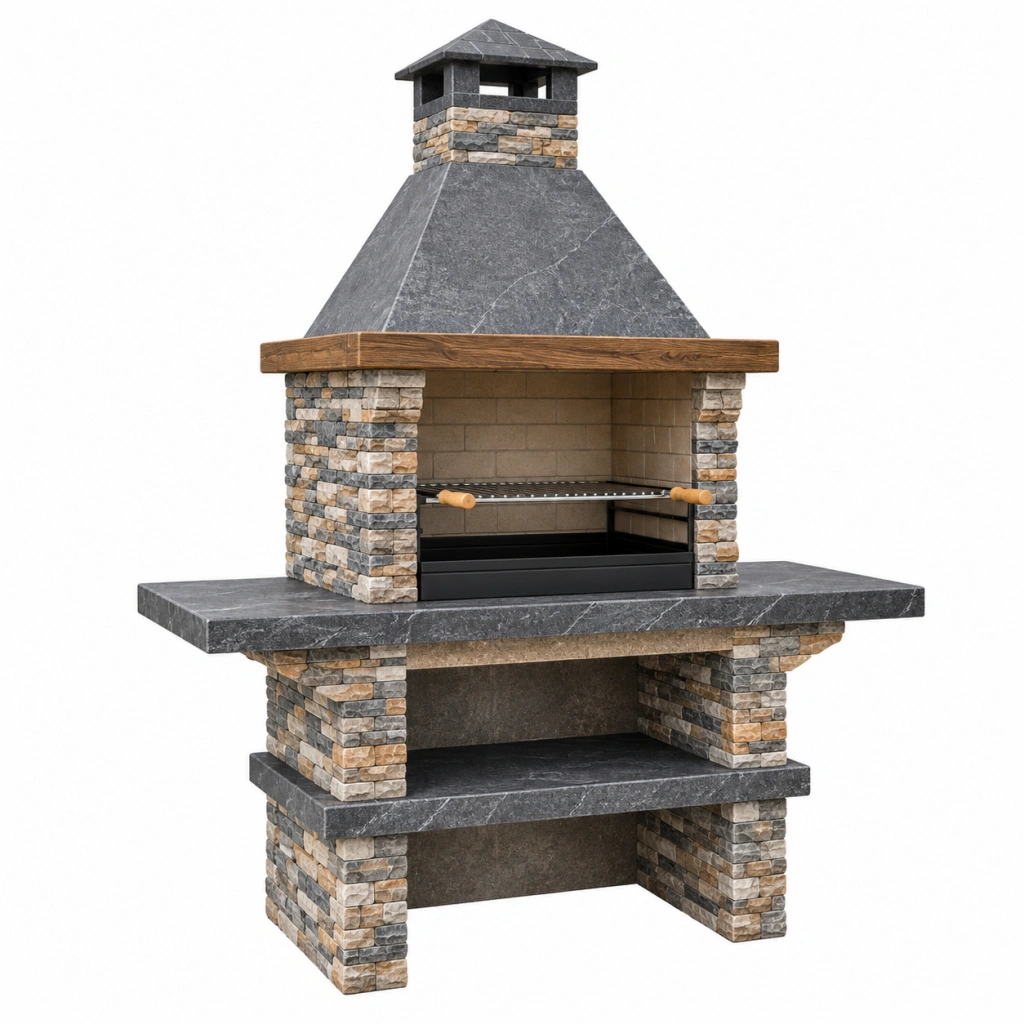 Gartengrill 130 x 70 x 220 cm Naturstein Grau Beige mit Grillrost für Außenbereich