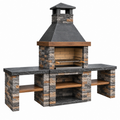 Gartenkamin Grillstation 240 x 70 x 250 cm Steinverkleidung Anthrazit Braun für Außenbereich rustikal
