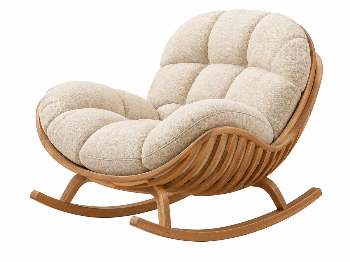 Schaukelstuhl 105 x 90 x 100 cm Holz Beige gepolstert mit Schaukelfunktion
