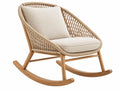 Schaukelstuhl 98 x 72 x 92 cm aus Holz und Flechtwerk in Natur Beige mit Polsterung im Boho Stil