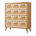 Schubladenschrank 100 x 40 x 125 cm aus Holzwerkstoff Natur Beige mit Rattangeflecht im Retro-Stil