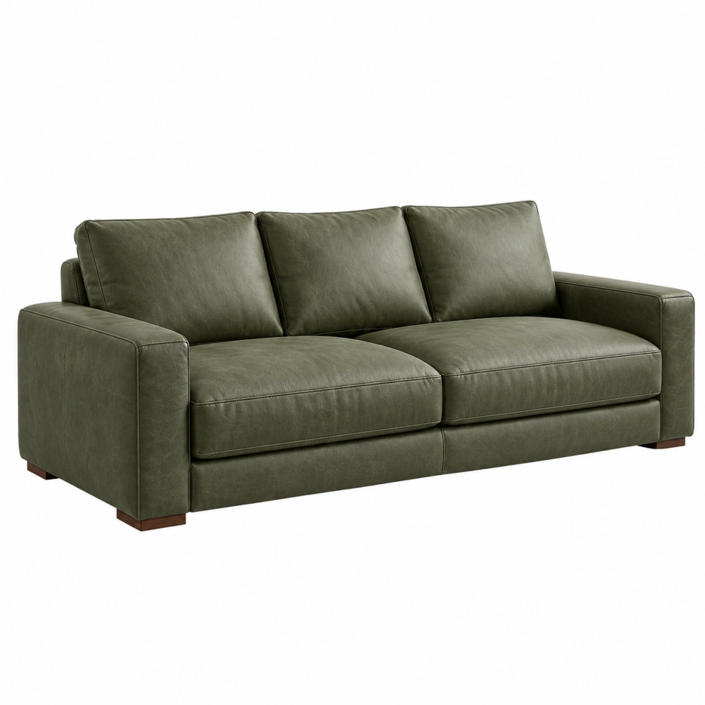 3-Sitzer Sofa 220 x 100 x 88 cm Kunstleder Olivgrün modernes Wohnzimmermöbel