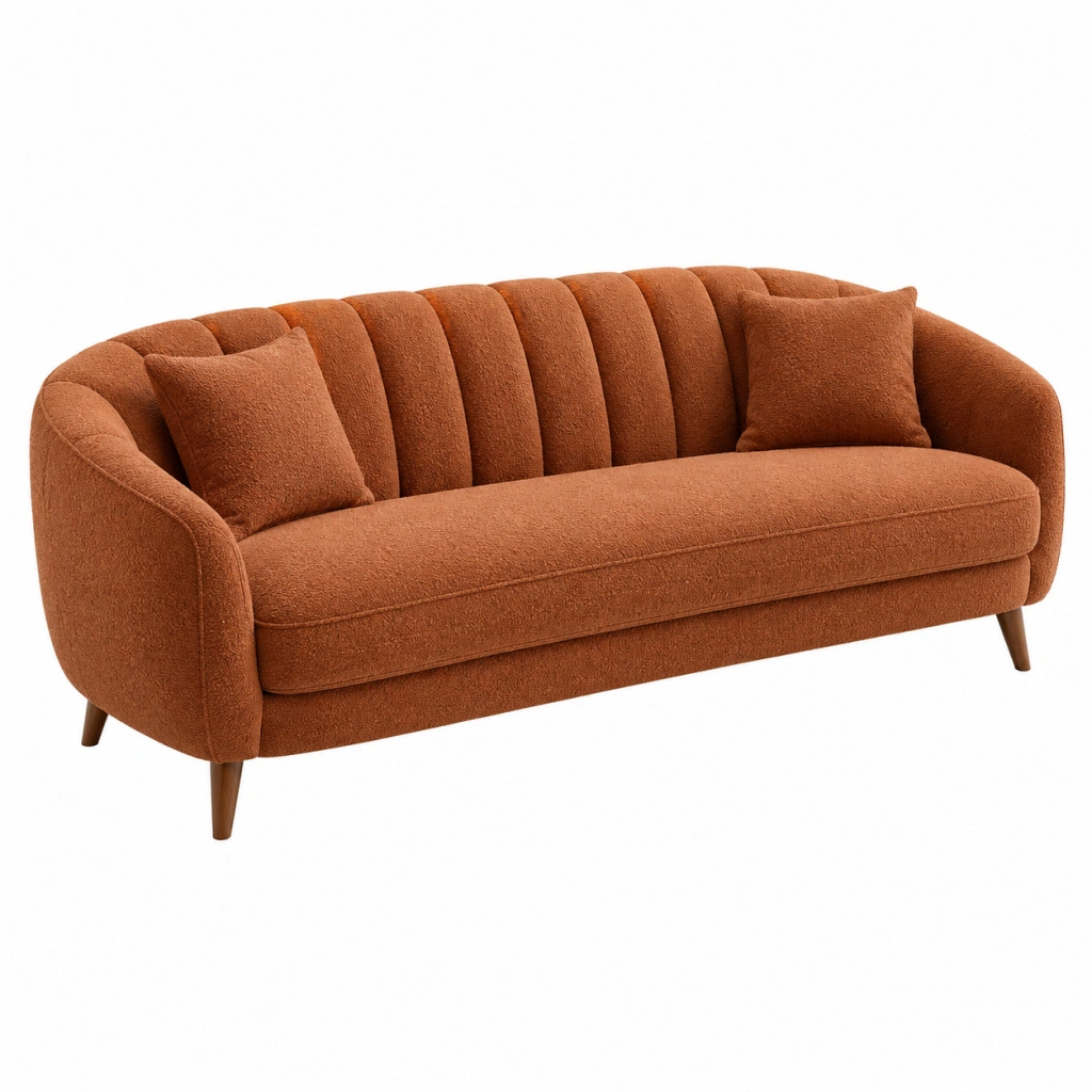 Sofa 210 x 88 x 82 cm mit Textilbezug Terrakotta - Retro Stil