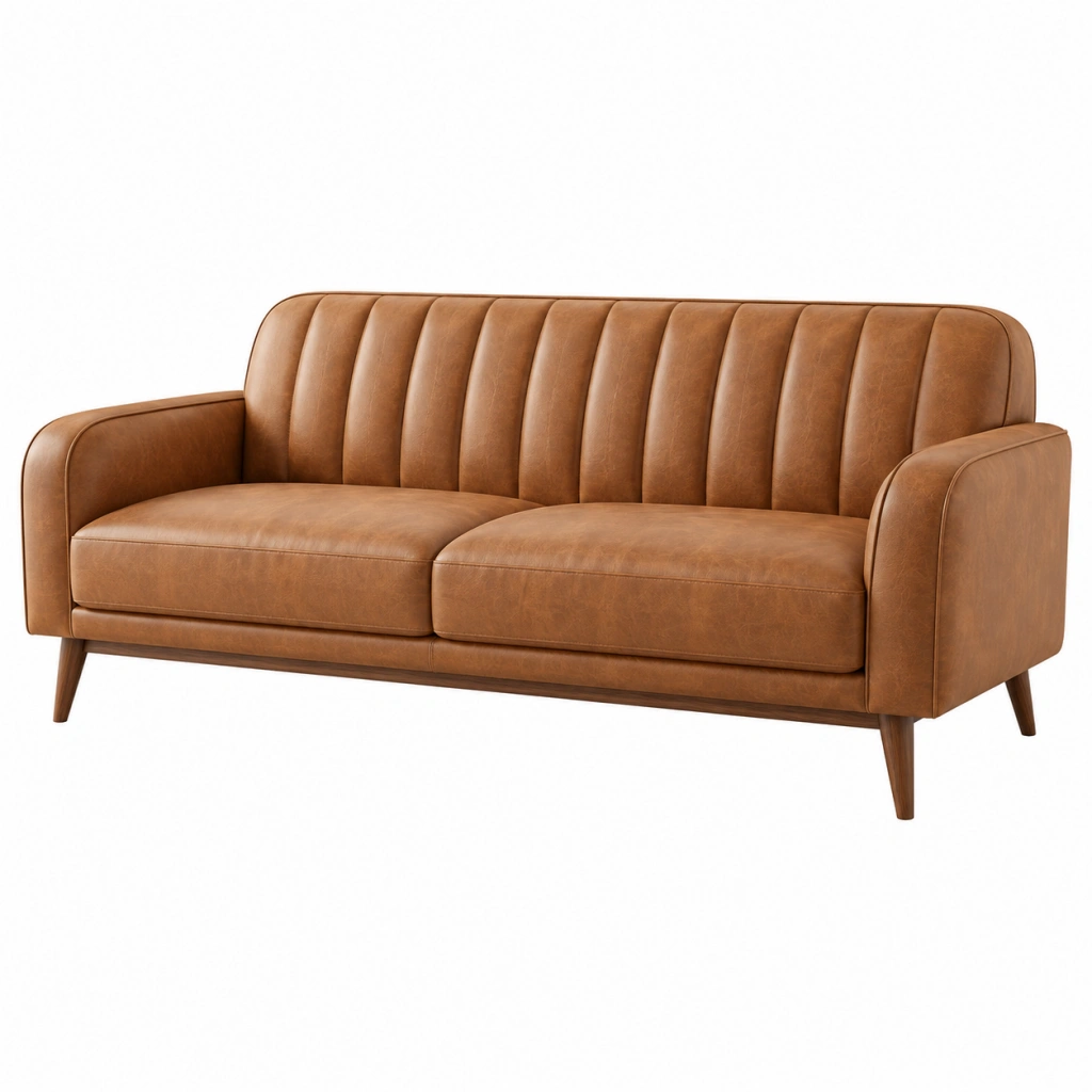 2-Sitzer Sofa 180 cm aus Kunstleder Cognac mit vertikaler Steppung