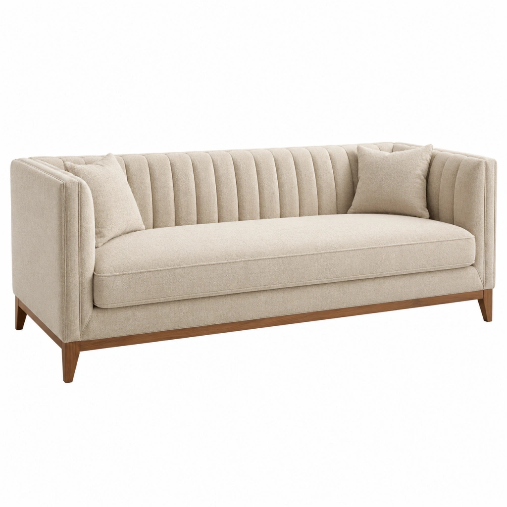 2-Sitzer Sofa 170 x 83 x 78 cm Beige Stoff mit Holzbeinen - gepolstertes Wohnzimmermöbel