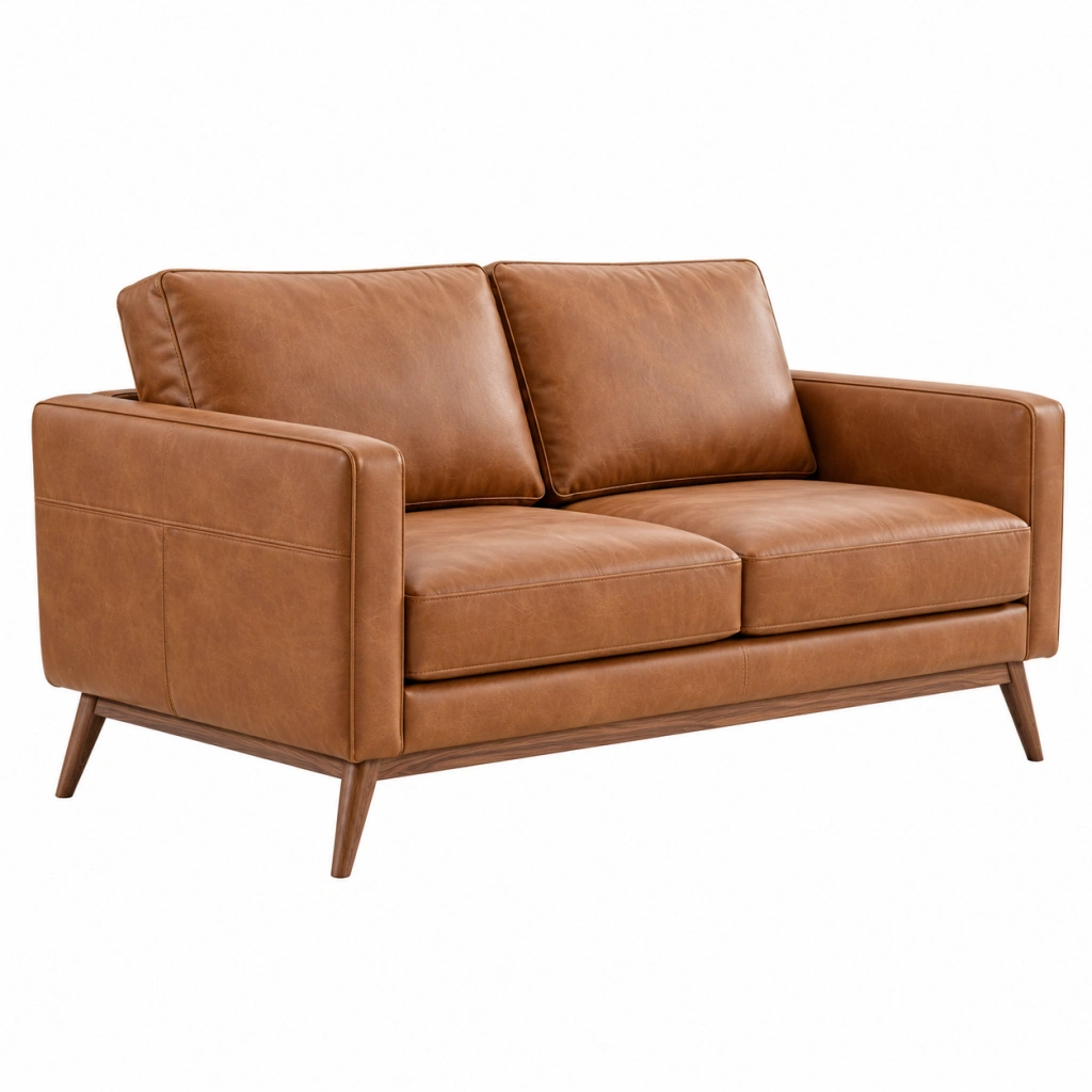2-Sitzer Sofa 150 x 85 x 85 cm braunes Leder Mid-Century Stil